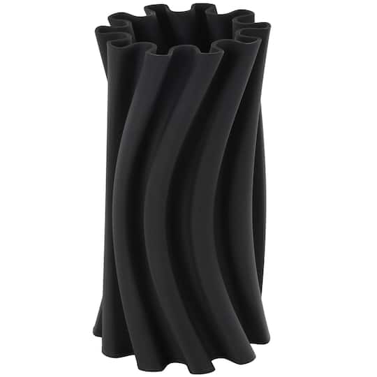 Black Abstract Curvy Ribbed Ceramic Vase